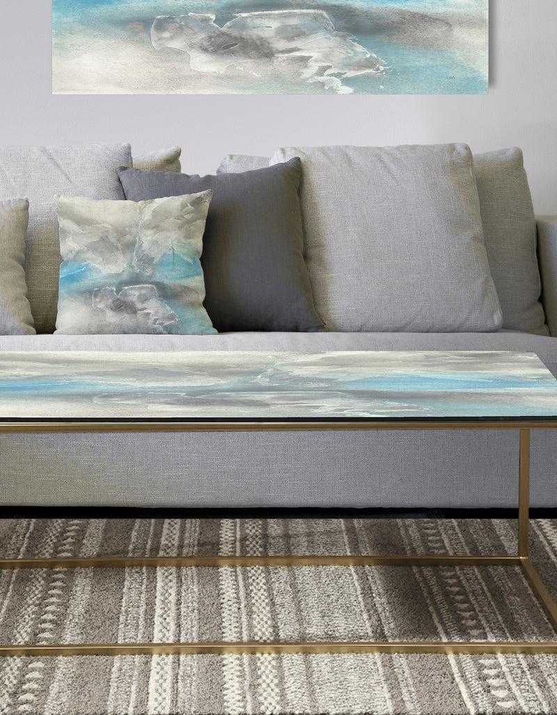DesignQ Watercolor Minimal Blue Tones I - Metal Traditional Coffee Table
