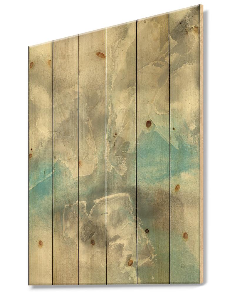 DesignQ Watercolor Minimal Blue Tones I - Mid-Century Modern Print On Natural Pine Wood