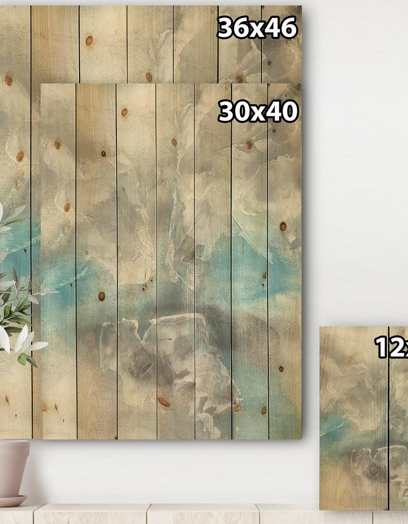 DesignQ Watercolor Minimal Blue Tones I - Mid-Century Modern Print On Natural Pine Wood