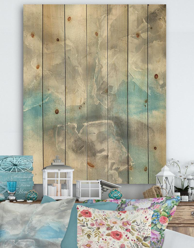 DesignQ Watercolor Minimal Blue Tones I - Mid-Century Modern Print on Natural Pine Wood