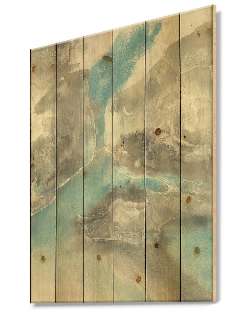 DesignQ Watercolor Minimal Blue Tones II - Mid-Century Modern Print On Natural Pine Wood