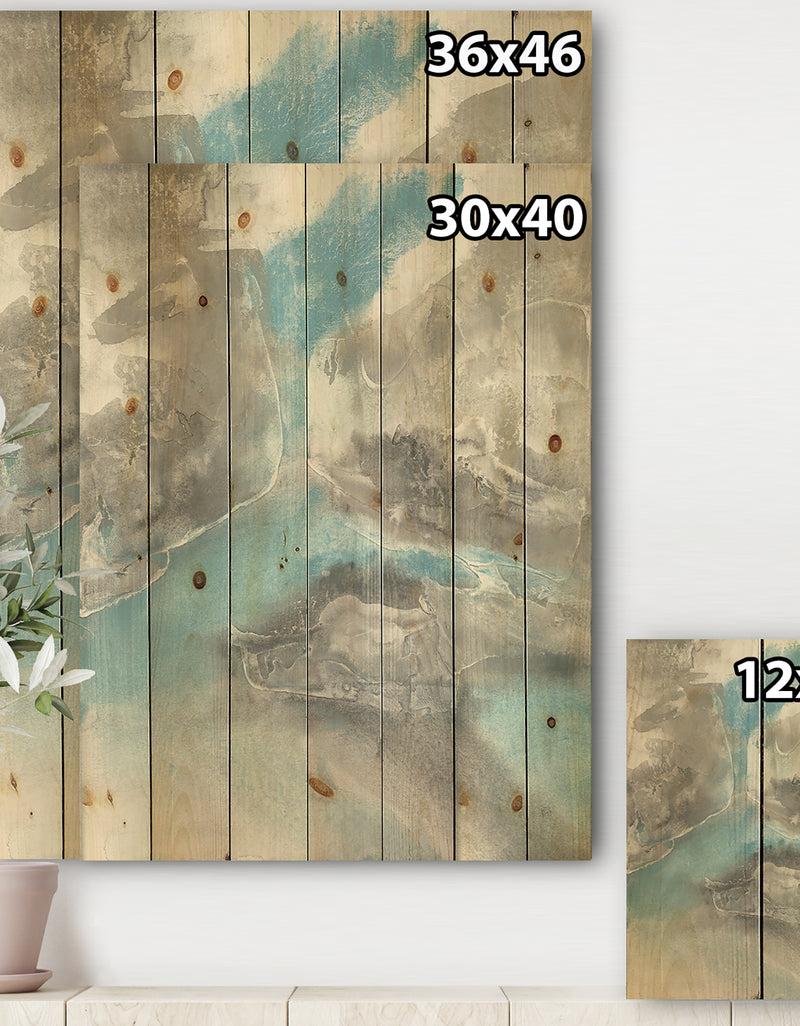 DesignQ Watercolor Minimal Blue Tones II - Mid-Century Modern Print On Natural Pine Wood
