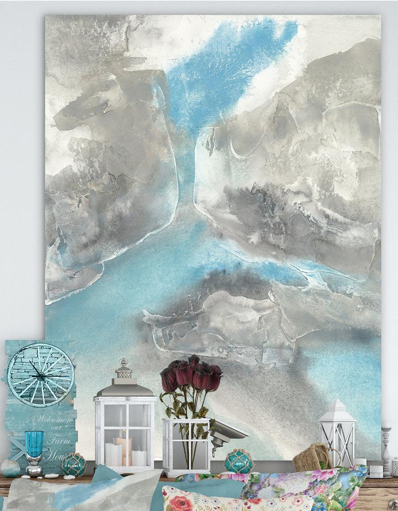 DesignQ Watercolor Minimal Blue Tones II - Mid-Century Modern Canvas Artwork