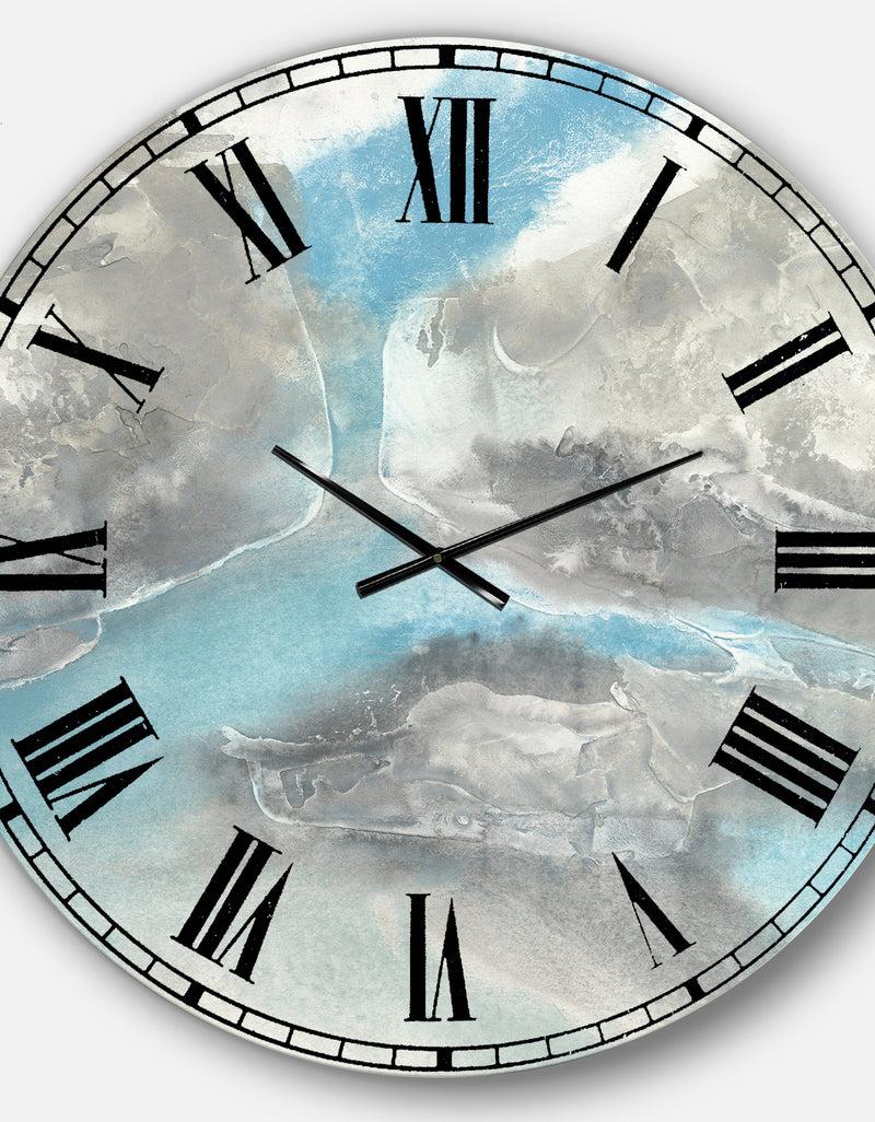 DesignQ Watercolor Minimal Blue Tones II - Mid-Century Modern Large Wall CLock