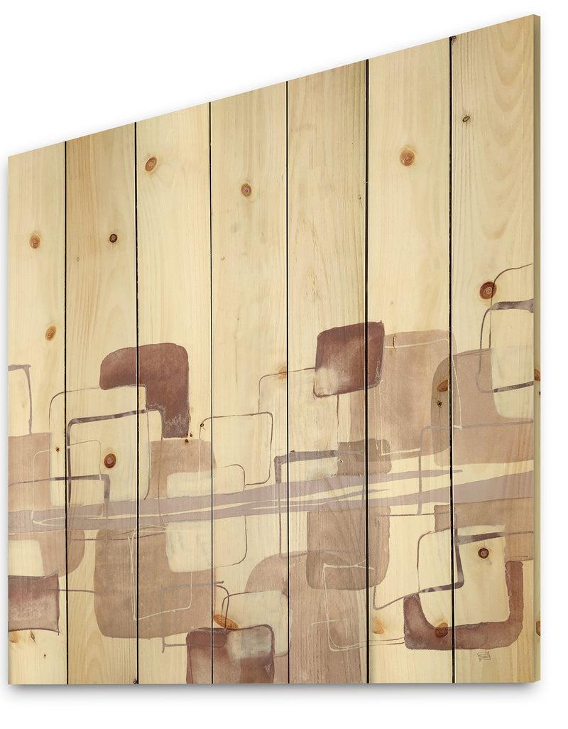 DesignQ Watercolor Minimal Boxes I - Modern Print On Natural Pine Wood