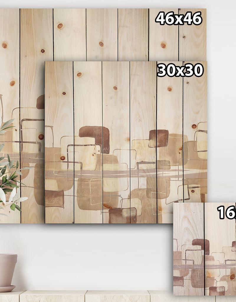 DesignQ Watercolor Minimal Boxes I - Modern Print On Natural Pine Wood