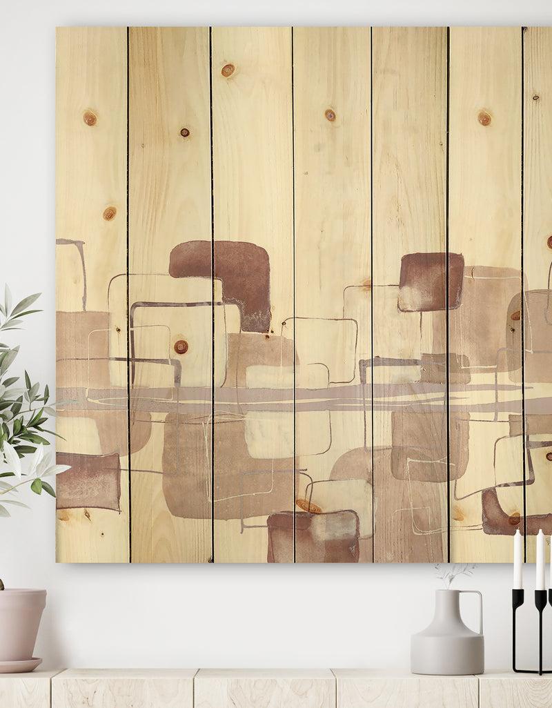 DesignQ Watercolor Minimal Boxes I - Modern Print on Natural Pine Wood
