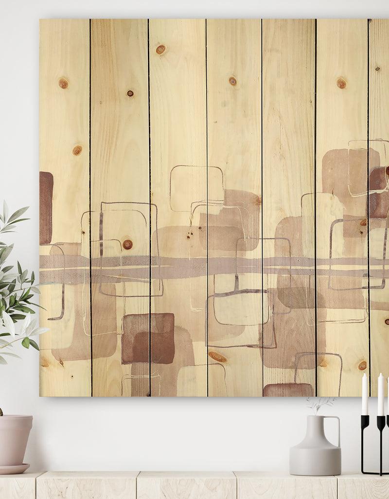 DesignQ Watercolor Minimal Boxes II - Modern Print on Natural Pine Wood
