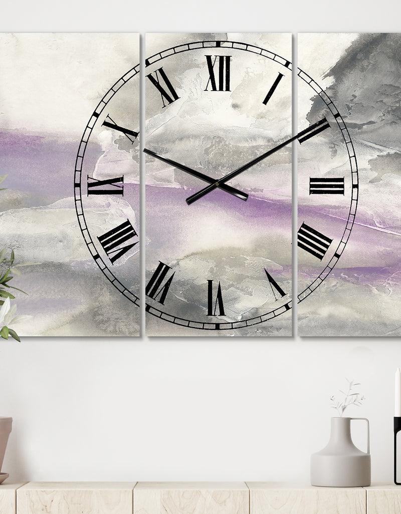 DesignQ Watercolor Minimal Purple Tones I - Cottage 3 Panels Oversized Wall CLock