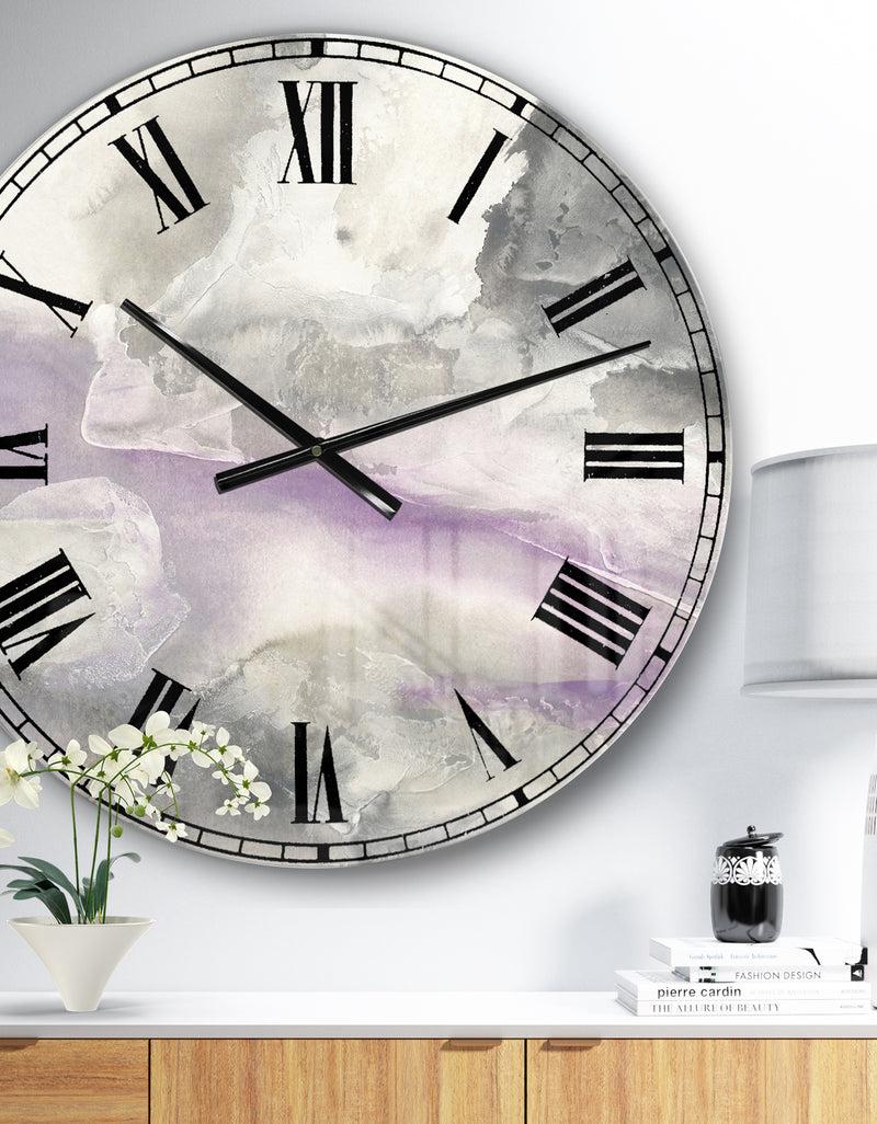 DesignQ Watercolor Minimal Purple Tones I - Modern Farmhouse Large Wall CLock