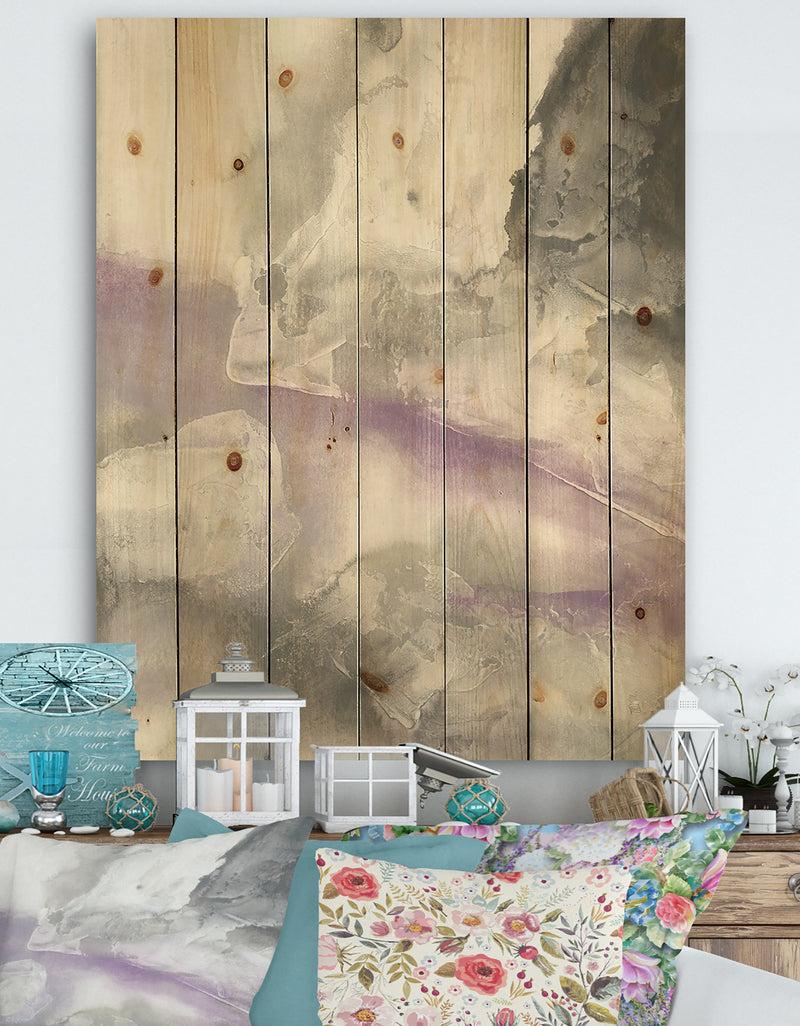 DesignQ Watercolor Minimal Purple Tones I - Modern Farmhouse Print on Natural Pine Wood