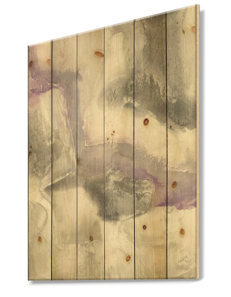DesignQ Watercolor Minimal Purple Tones II - Modern Farmhouse Print On Natural Pine Wood