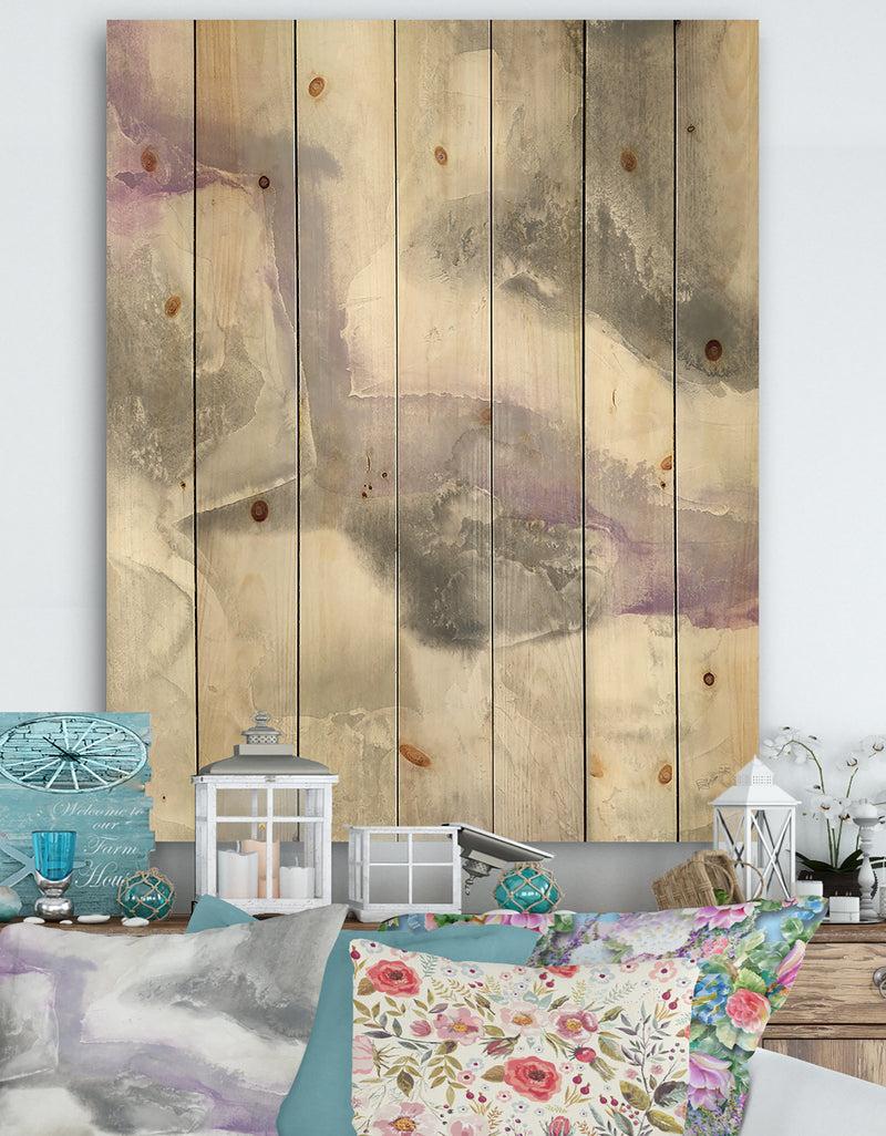 DesignQ Watercolor Minimal Purple Tones II - Modern Farmhouse Print on Natural Pine Wood
