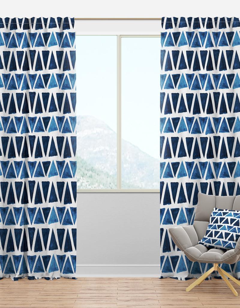 DesignQ Watercolor Modern Pattern with Blue Triangles - Modern & Contemporary Curtain Panels
