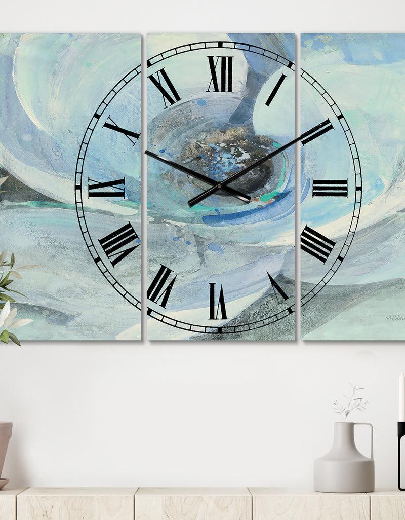 DesignQ Watercolor Moonlight Magnolia I - Cottage 3 Panels Oversized Wall CLock