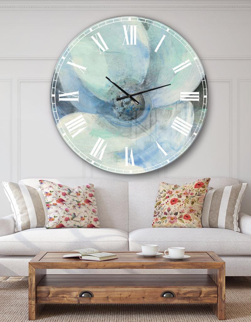 DesignQ Watercolor Moonlight Magnolia II - Farmhouse Large Wall CLock