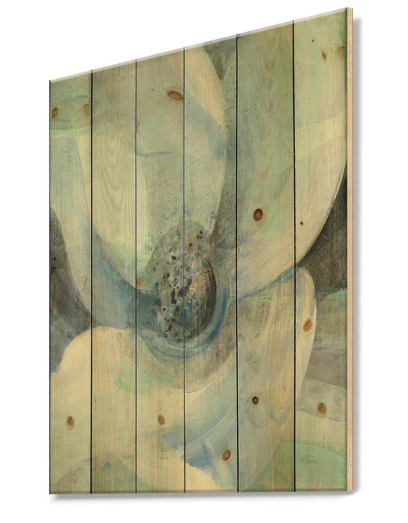 DesignQ Watercolor Moonlight Magnolia II - Farmhouse Print On Natural Pine Wood