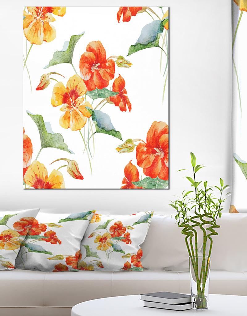 DesignQ Watercolor Nasturtium Flower Pattern - Extra Large Floral Canvas Art