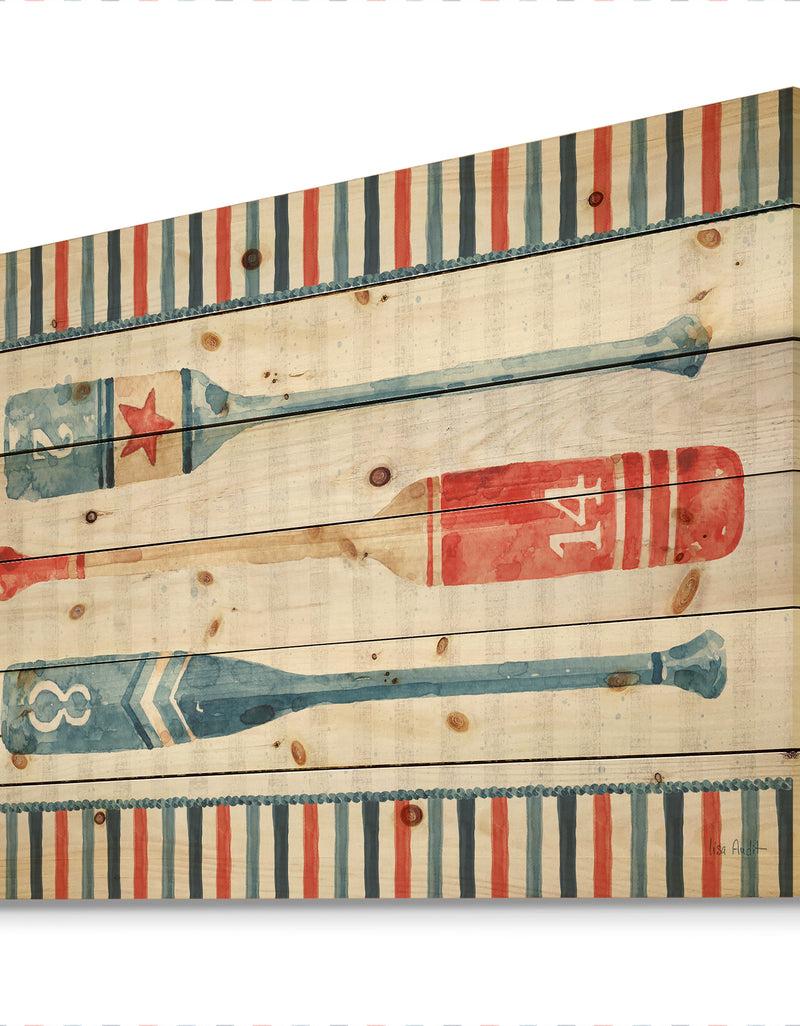 DesignQ Watercolor Nautical Paddles - Nautical & Coastal Print On Natural Pine Wood