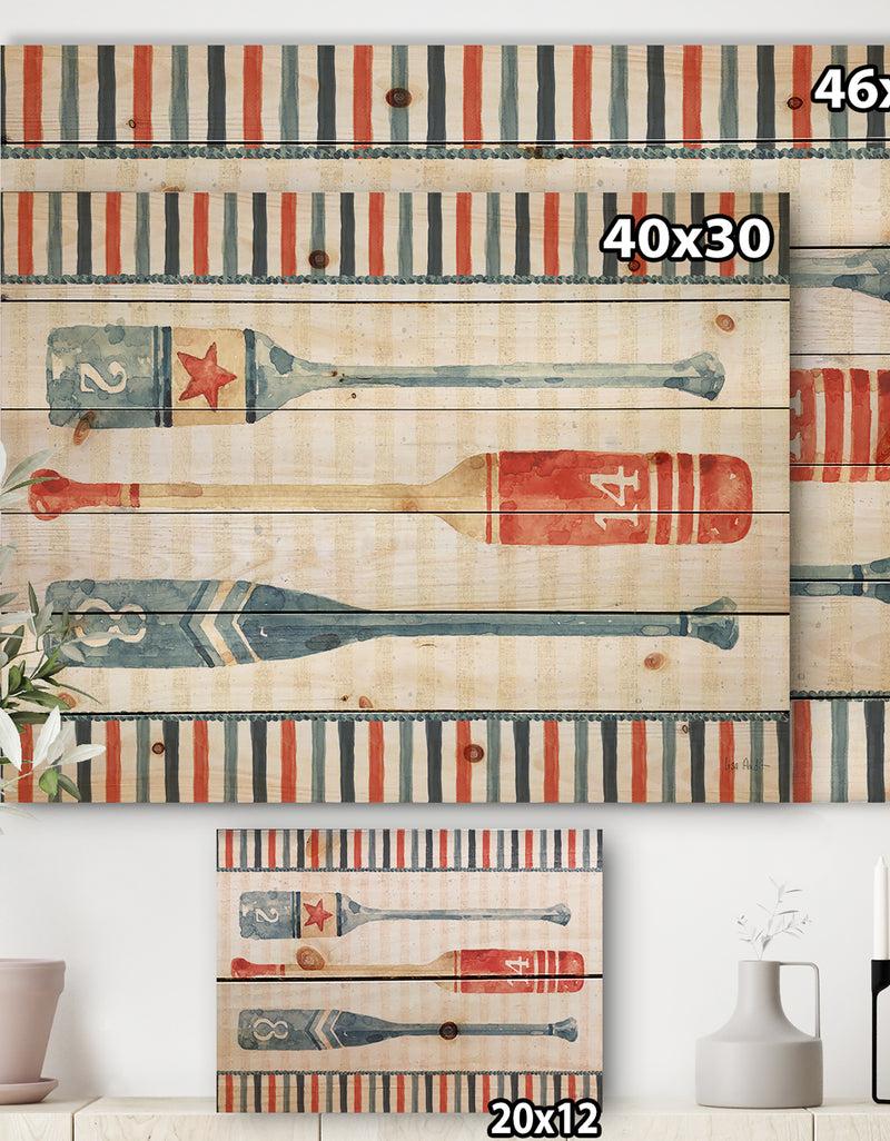 DesignQ Watercolor Nautical Paddles - Nautical & Coastal Print On Natural Pine Wood