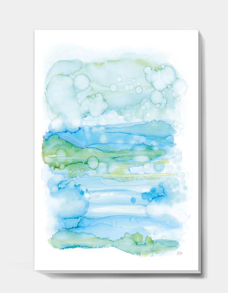 DesignQ Watercolor Of Abstract Blue And Green - Modern Premium Canvas Wall Art
