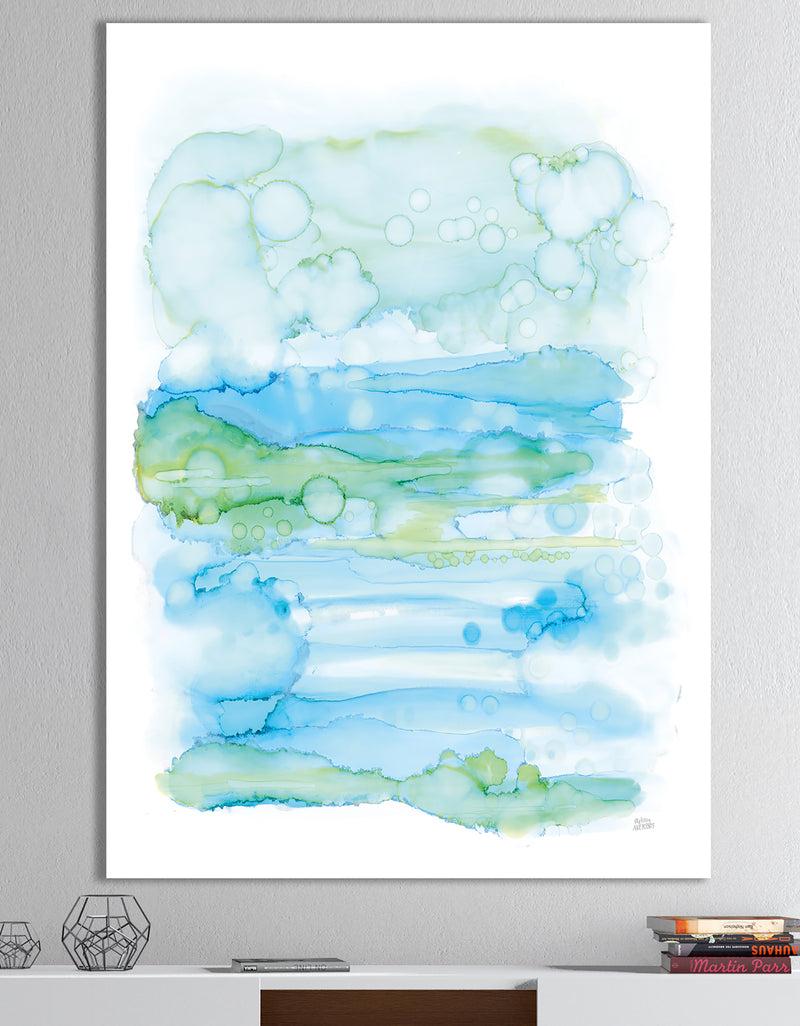 DesignQ Watercolor of Abstract Blue and Green - Modern Premium Canvas Wall Art