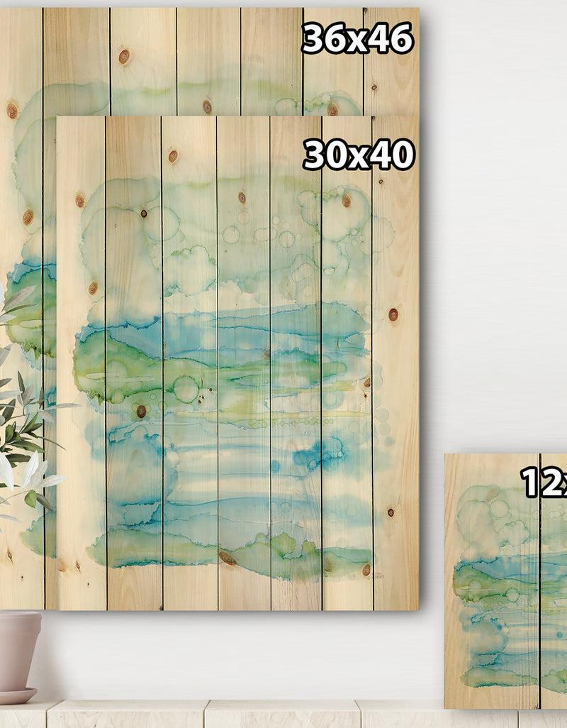 DesignQ Watercolor Of Abstract Blue And Green - Modern Print On Natural Pine Wood