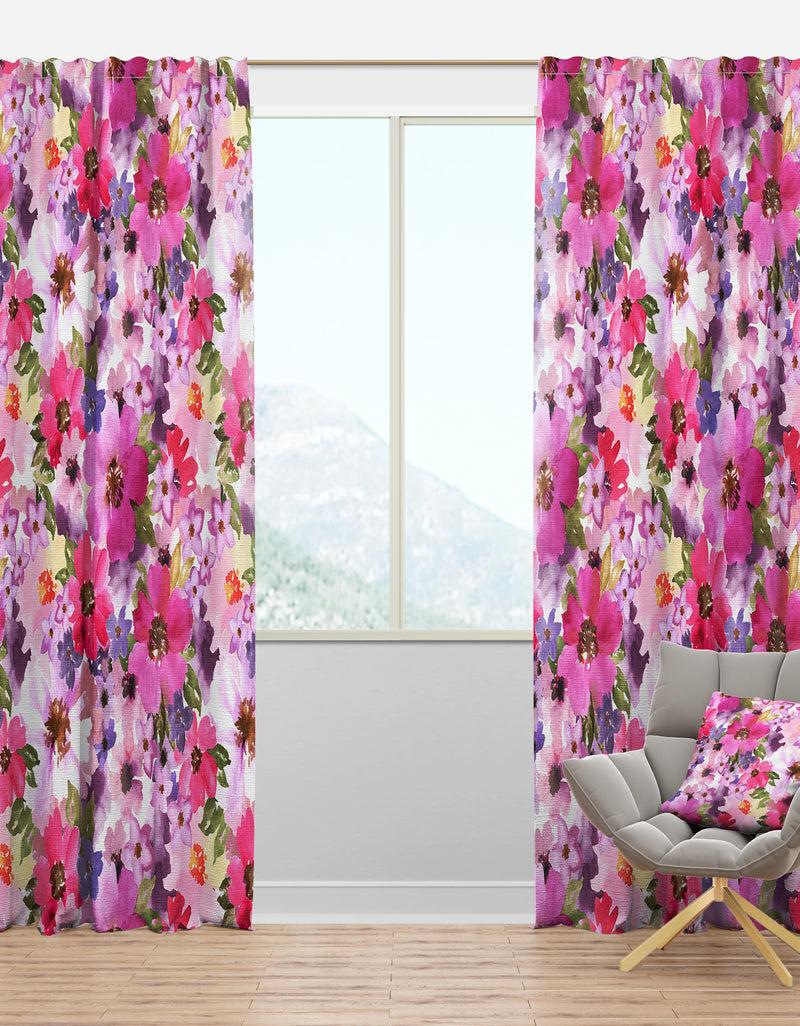 DesignQ Watercolor Pianted Pink and Purple Flowers - Floral Curtain Panels