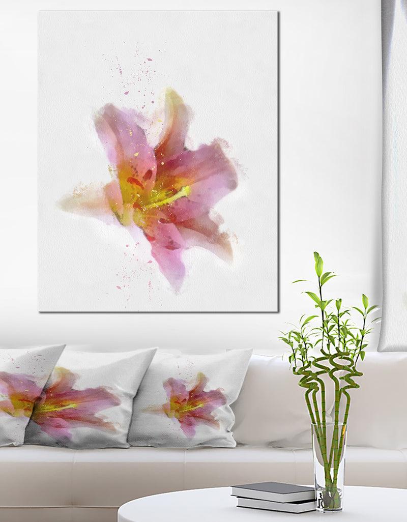 DesignQ Watercolor Pink Lily Flower Sketch - Floral Canvas Artwork Print