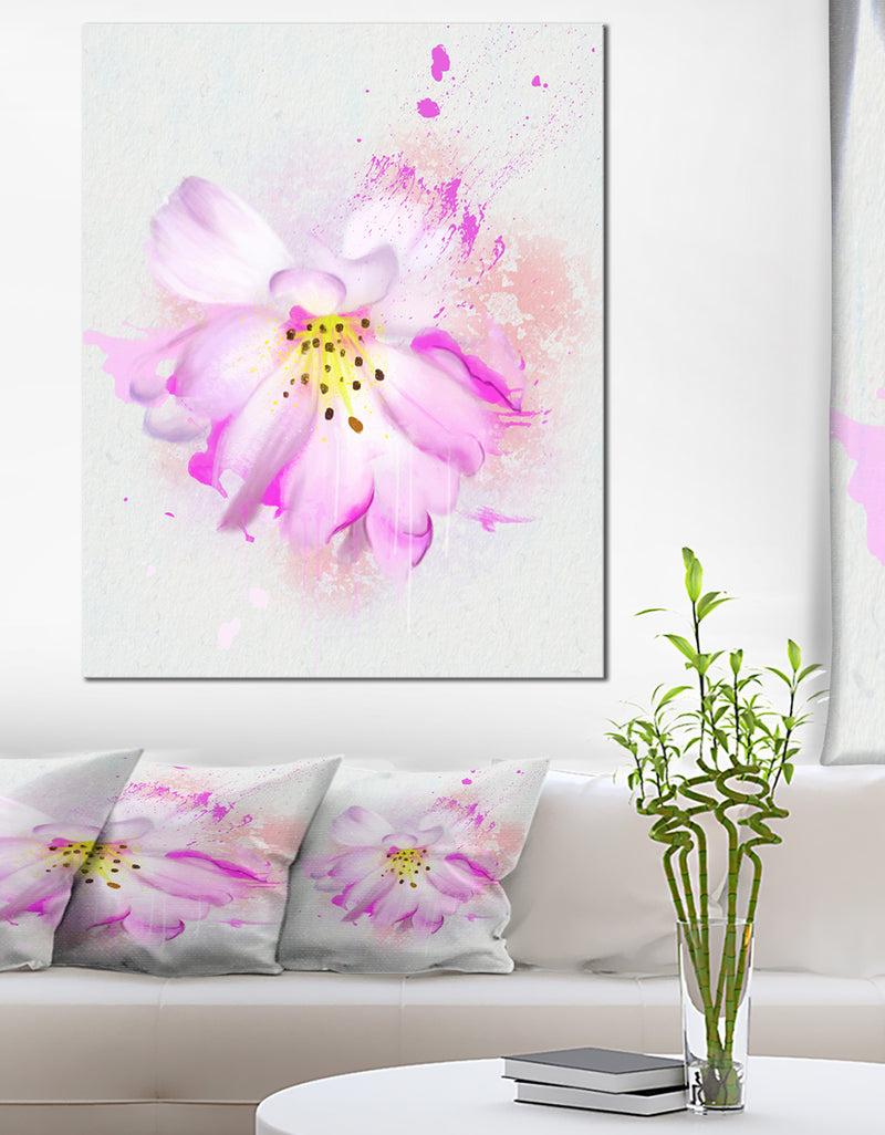 DesignQ Watercolor Pink Rose Illustration - Floral Canvas Artwork Print