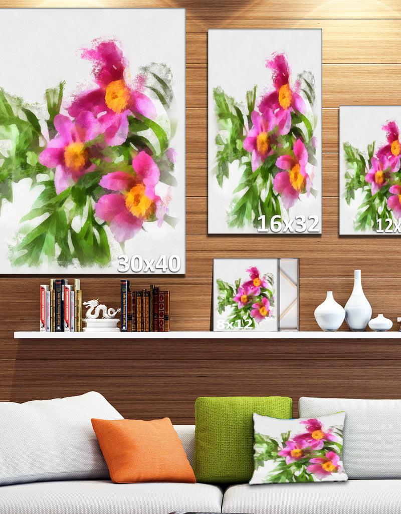 DesignQ Watercolor Pink Woody Peonies - Floral Canvas Artwork Print