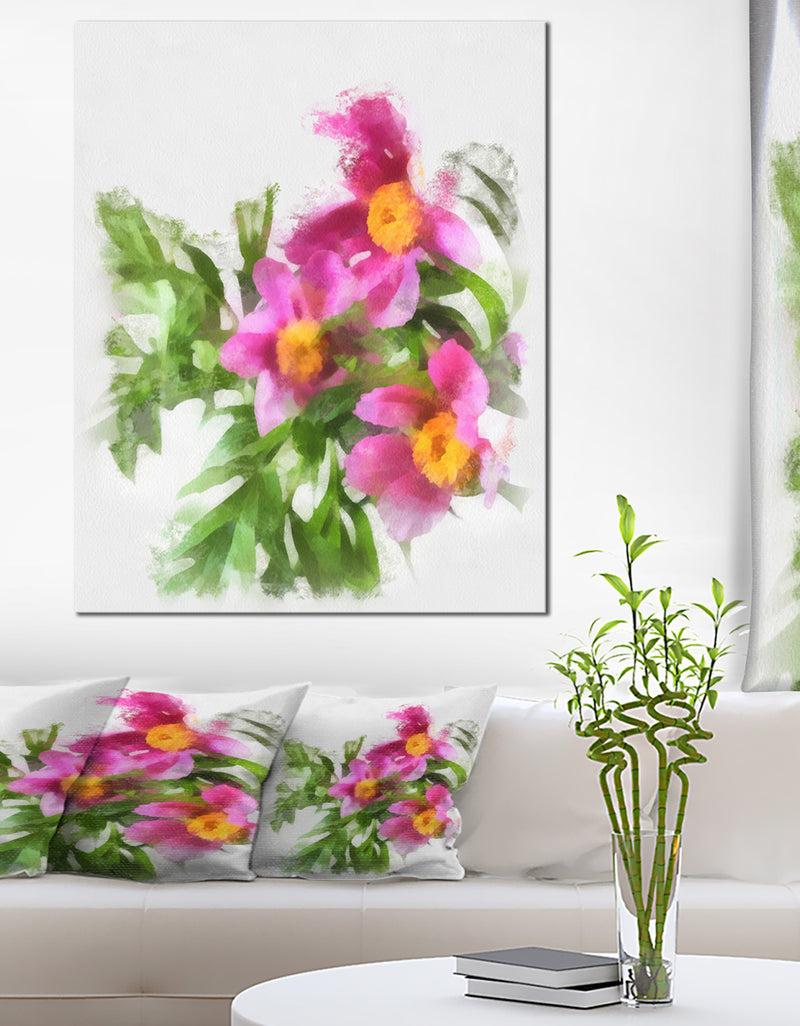 DesignQ Watercolor Pink Woody Peonies - Floral Canvas Artwork Print