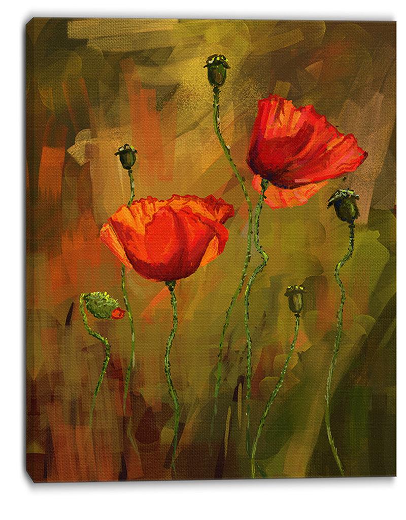 DesignQ Watercolor Poppy Flowers - Floral Canvas Art Print