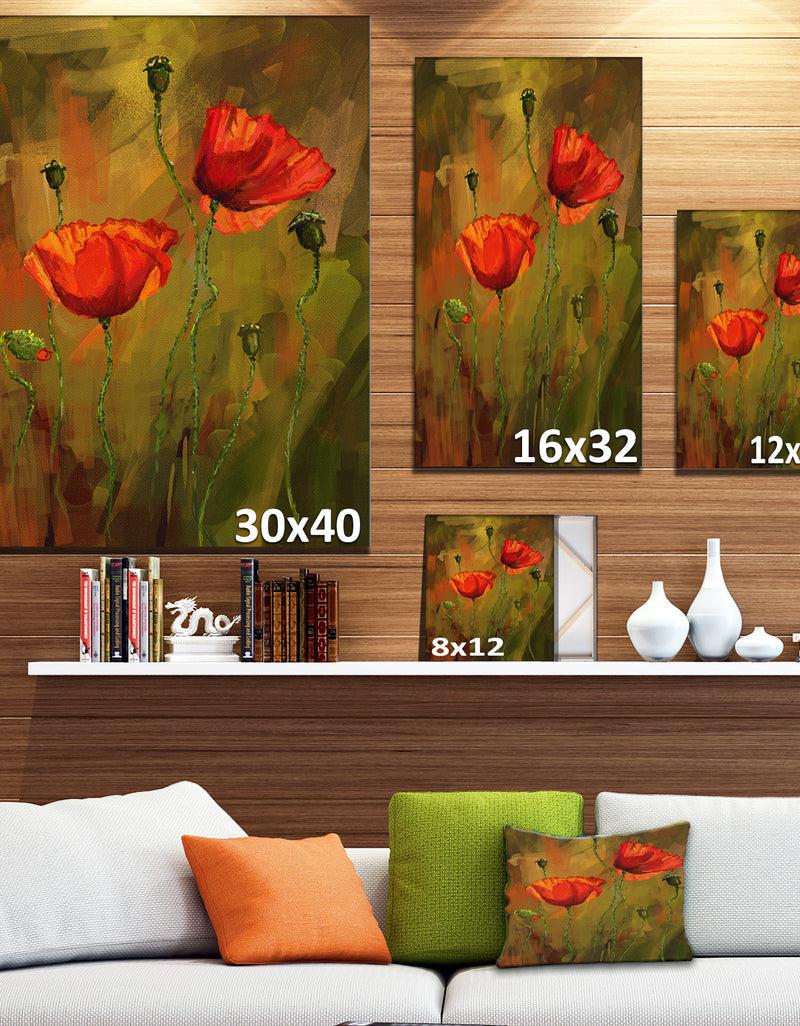 DesignQ Watercolor Poppy Flowers - Floral Canvas Art Print