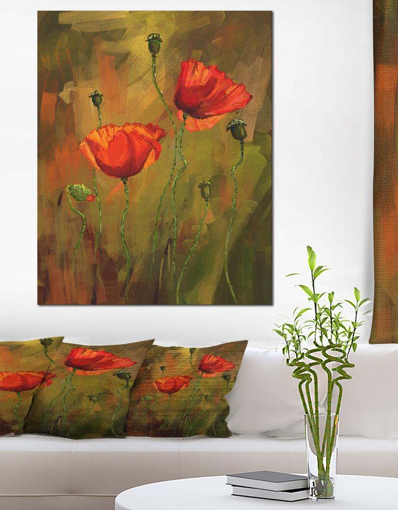 DesignQ Watercolor Poppy Flowers - Floral Canvas Art Print