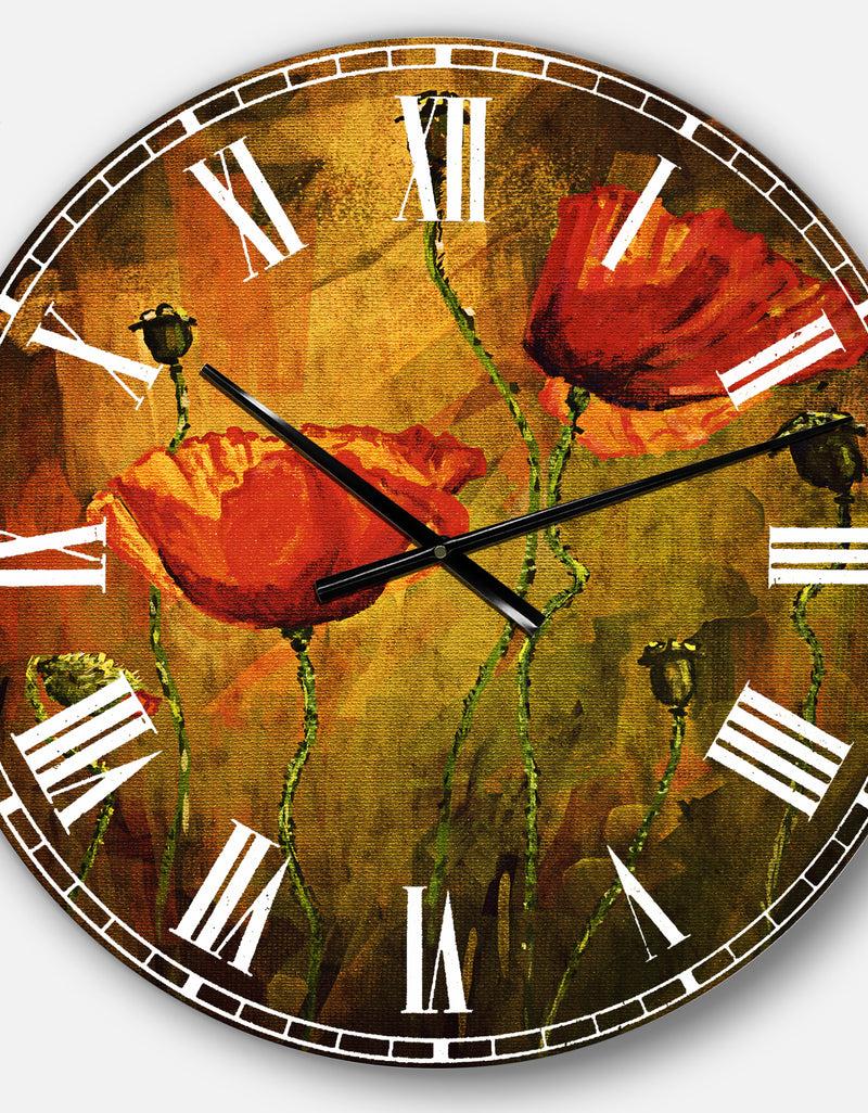 DesignQ Watercolor Poppy Flowers - Floral Large Wall CLock