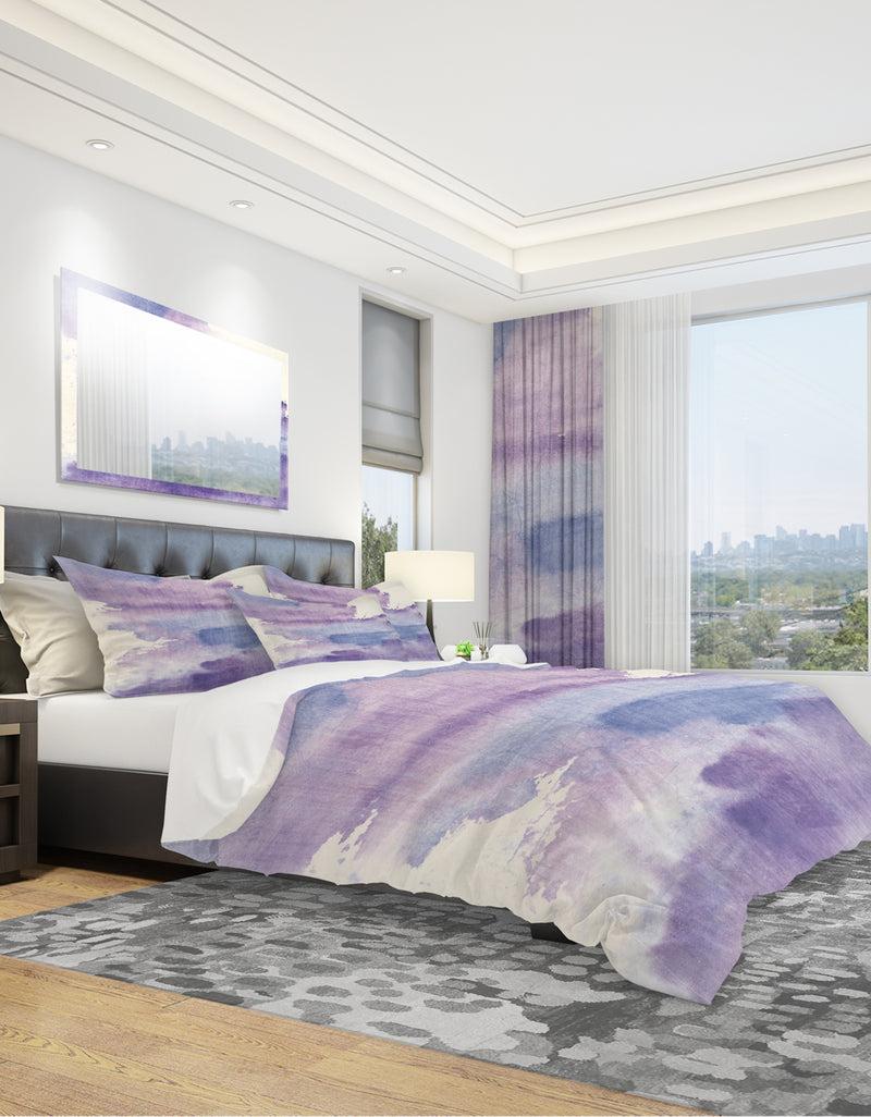 DesignQ Watercolor Purple Haze I - Geometric Duvet Cover Set