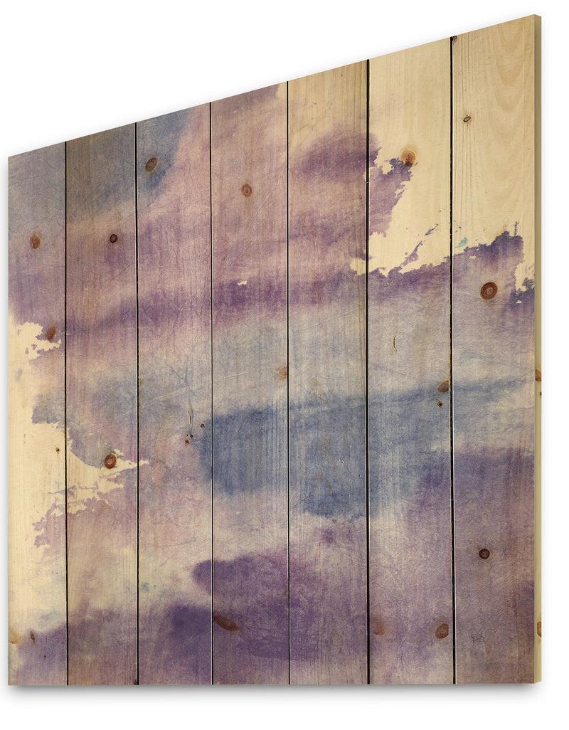 DesignQ Watercolor Purple Haze I - Modern & Contemporary Print On Natural Pine Wood