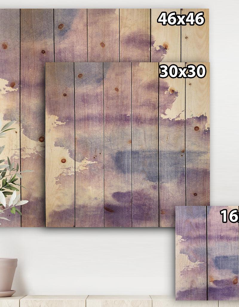 DesignQ Watercolor Purple Haze I - Modern & Contemporary Print On Natural Pine Wood