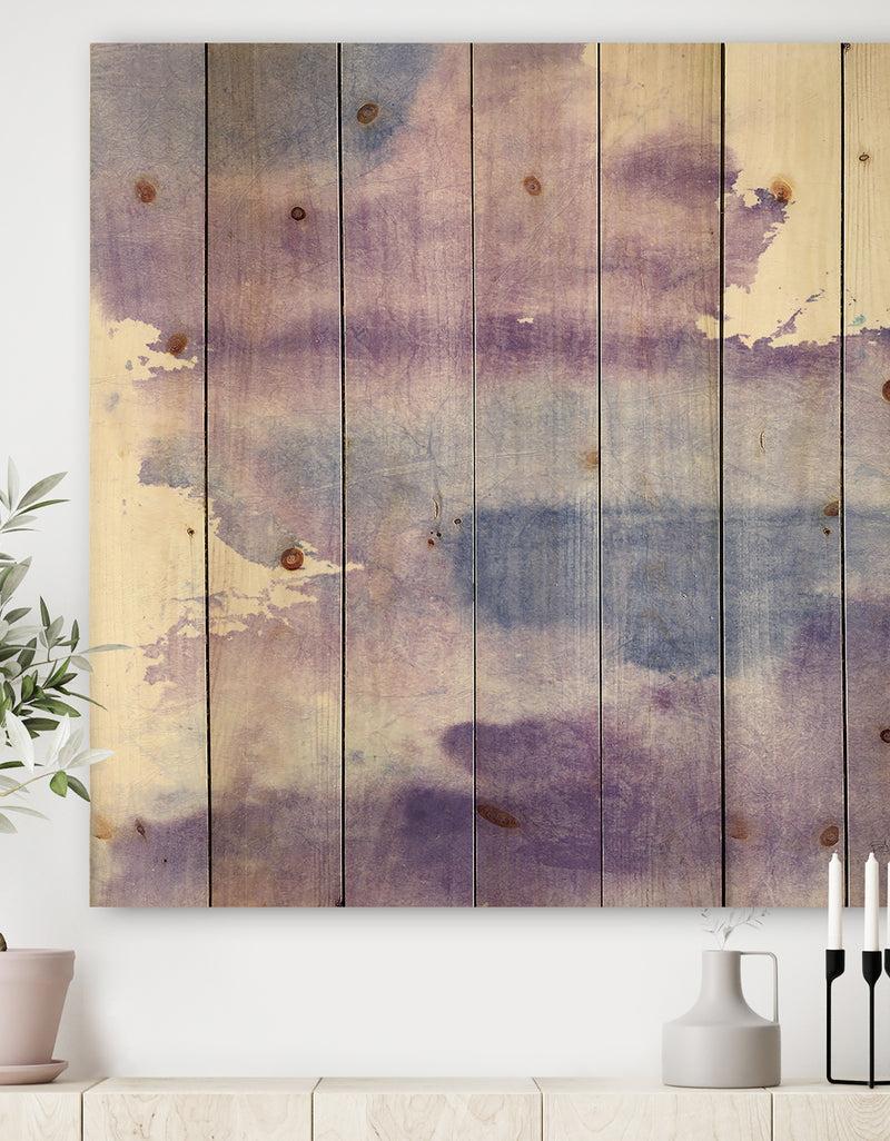 DesignQ Watercolor Purple Haze I - Modern & Contemporary Print on Natural Pine Wood