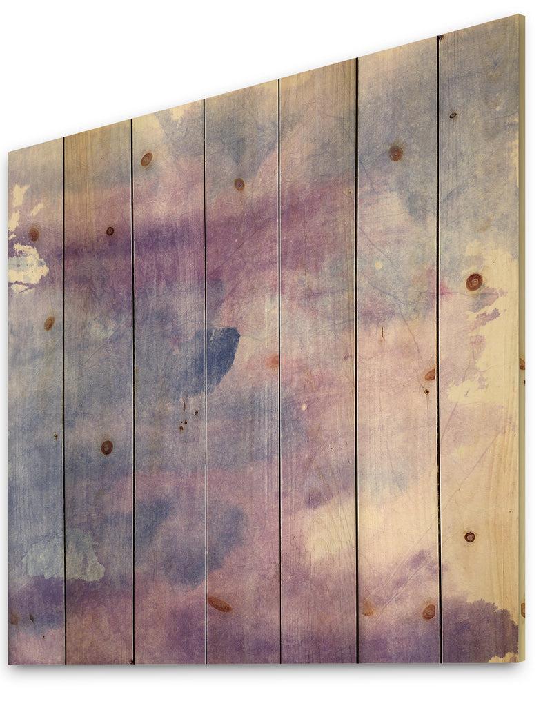 DesignQ Watercolor Purple Haze II - Modern & Contemporary Print On Natural Pine Wood