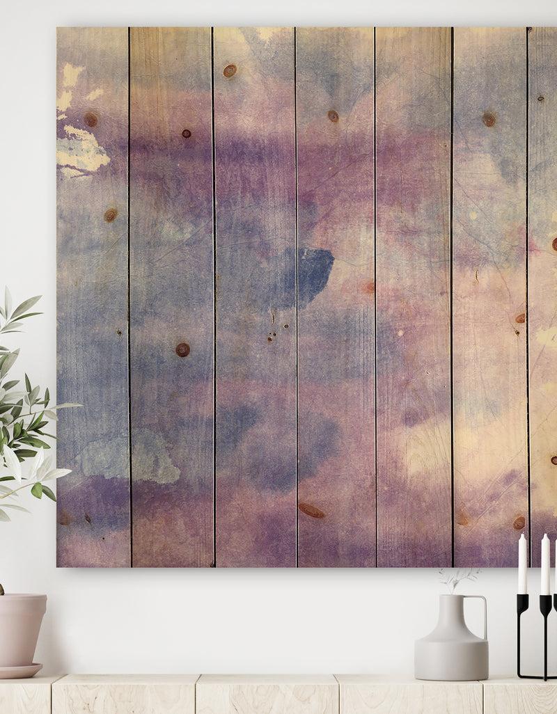 DesignQ Watercolor Purple Haze II - Modern & Contemporary Print on Natural Pine Wood
