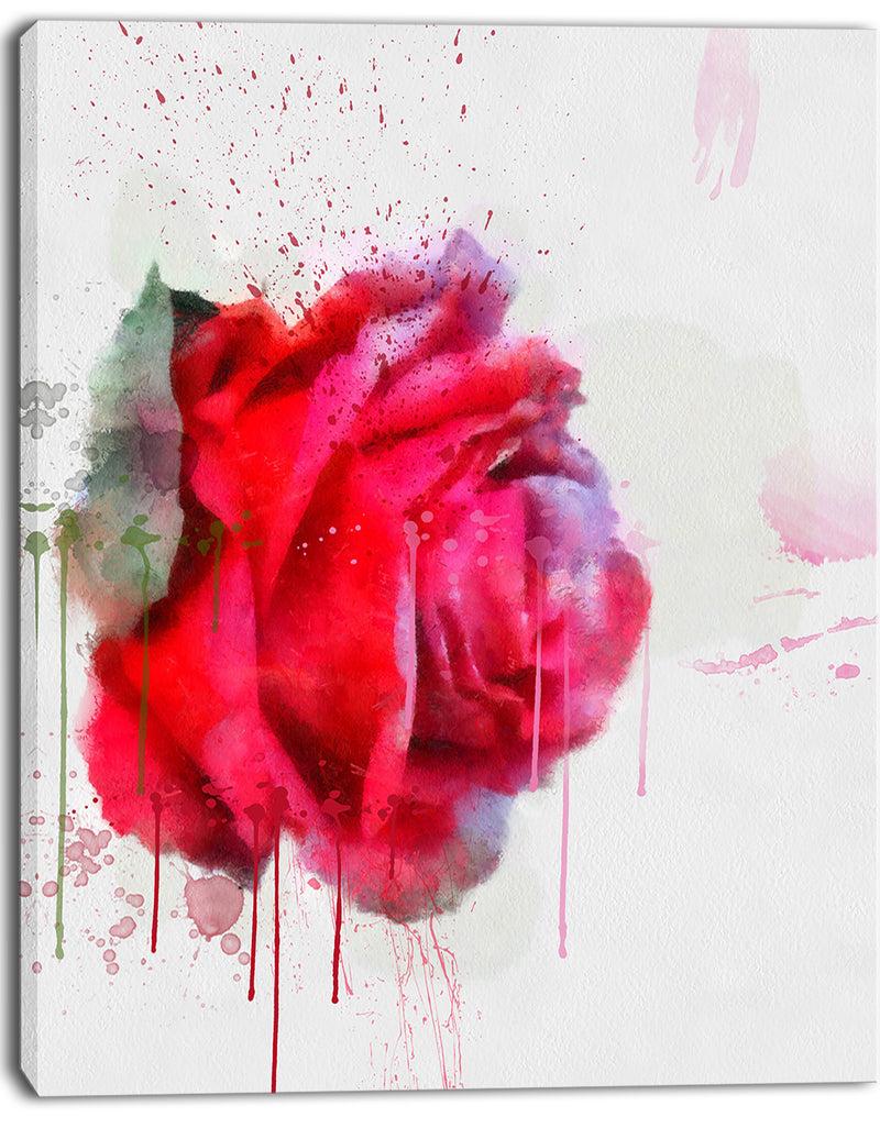 DesignQ Watercolor Red Rose Illustration - Floral Canvas Artwork Print