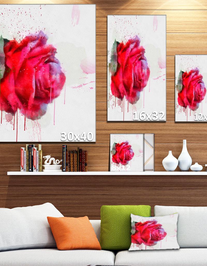 DesignQ Watercolor Red Rose Illustration - Floral Canvas Artwork Print