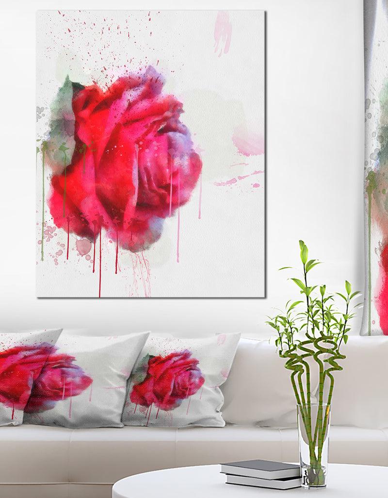 DesignQ Watercolor Red Rose Illustration - Floral Canvas Artwork Print
