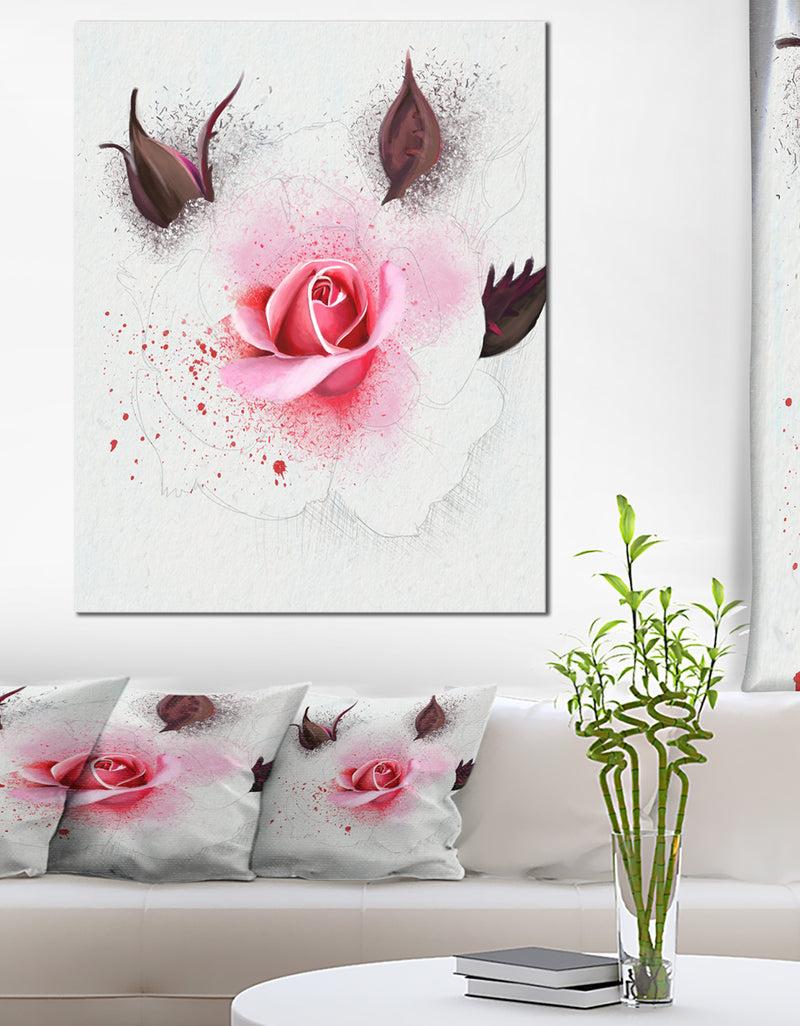DesignQ Watercolor Rose with Brown Buds - Extra Large Floral Canvas Art