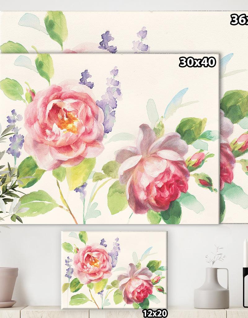 DesignQ Watercolor Roses Bouqet - Shabby Chic Canvas Artwork