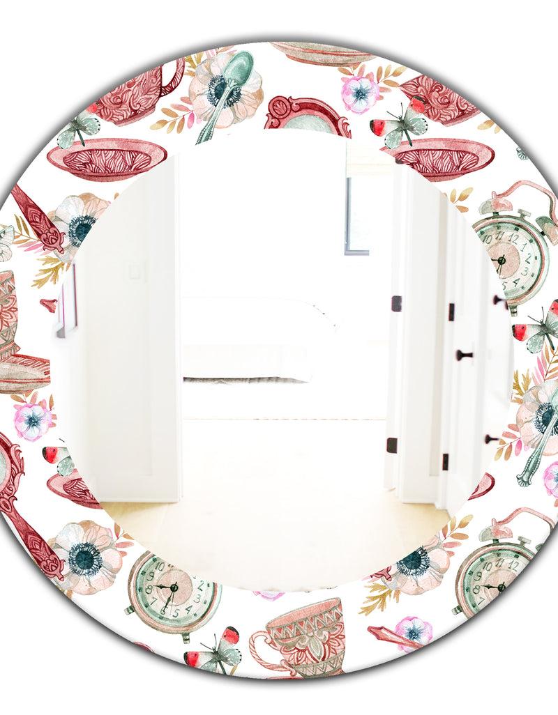 DesignQ Watercolor Tea Pattern - Modern Mirror - Oval Or Round Wall Mirror