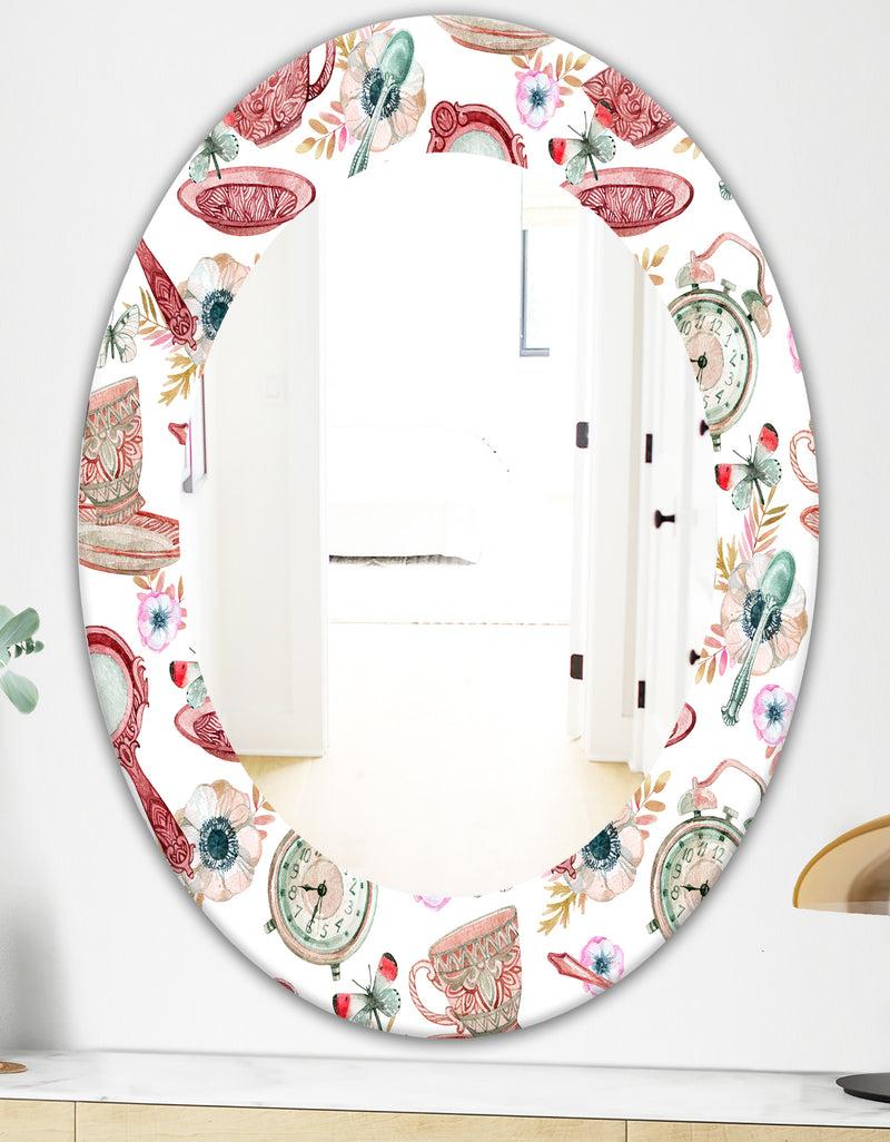 DesignQ Watercolor Tea Pattern - Modern Mirror - Oval Or Round Wall Mirror