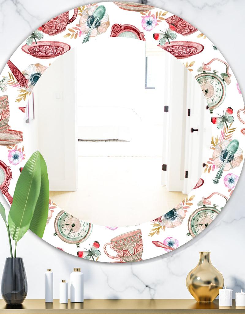 DesignQ Watercolor Tea Pattern - Modern Mirror - Oval or Round Wall Mirror